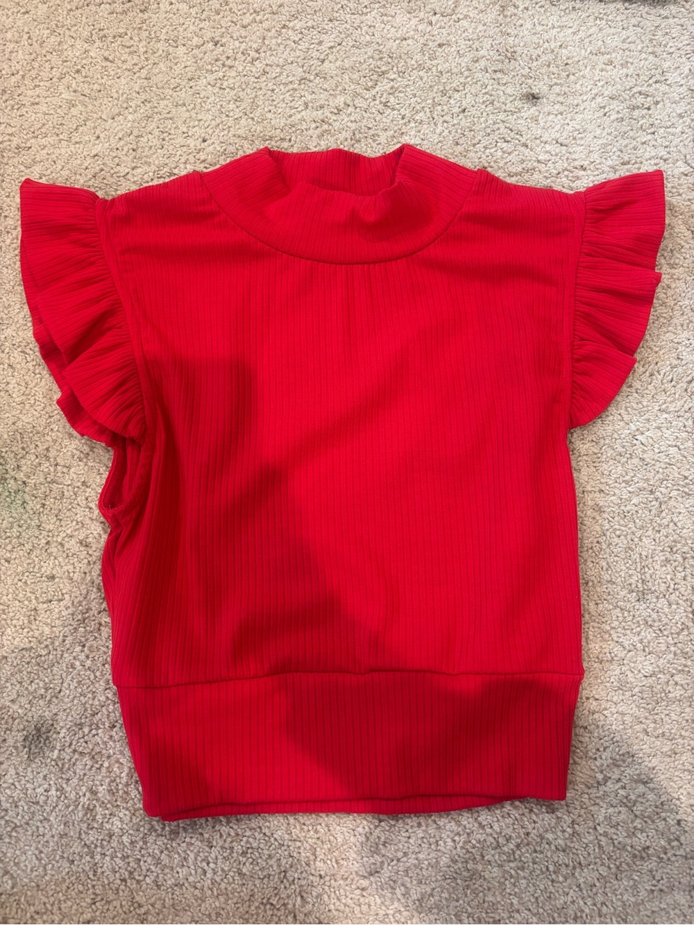 Storia Bright Red Ribbed Flutter Sleeve Top